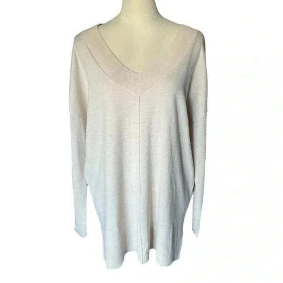 Worthington Sweater Women L Preppy Y2K Cozy V-Neck Neutral Effortless Oversized - Picture 3 of 9